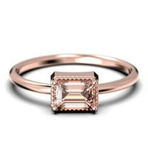 Minimalist 1.00 Carat Emerald Cut Morganite And Diamond Moissanite Engagement Ring, Wedding Ring in 10k Solid Rose Gold, Gift For Her, Promise Ring, Anniversary Ring