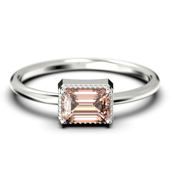 Minimalist 1.00 Carat Emerald Cut Morganite And Diamond Moissanite Engagement Ring, Wedding Ring in 10k Solid White Gold, Gift For Her, Promise Ring, Anniversary Ring