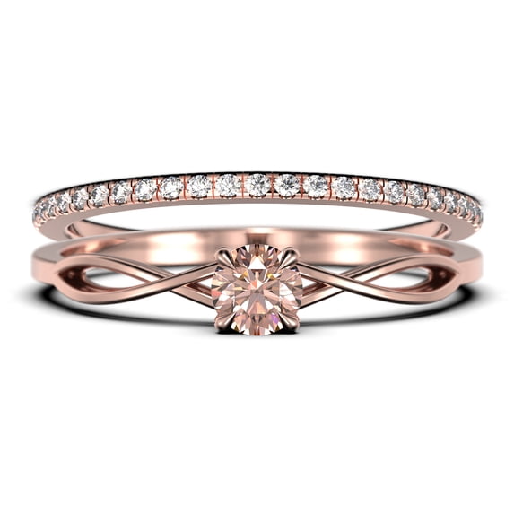 Minimalist 1.00 Carat Round Cut Morganite Bridal Set in 10k Rose Gold ...