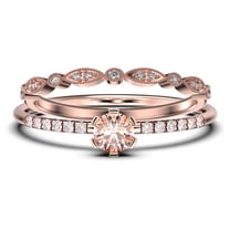 Set In Minimalist 1.05 Carat Round Cut Morganite & Moissanite Bridal Set in ...