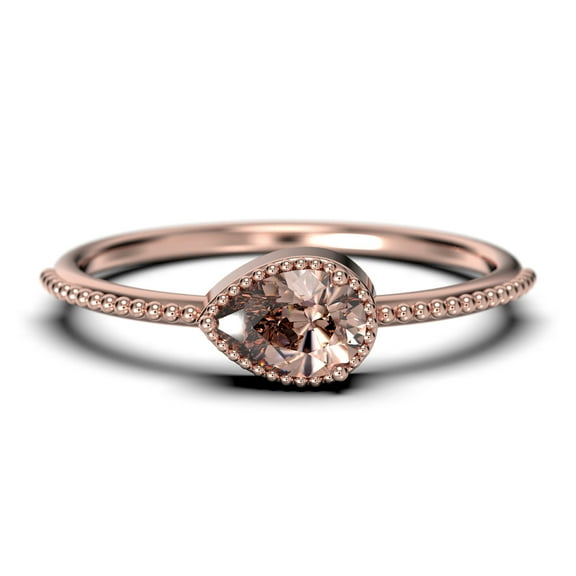 Minimalist 1.10 Carat Pear Cut Morganite And Diamond Moissanite Classic Engagement Ring, Modern Wedding Ring in 10k Solid Rose Gold, Gift For Her, Promise Ring, Dainty Ring, Anniversary Ring