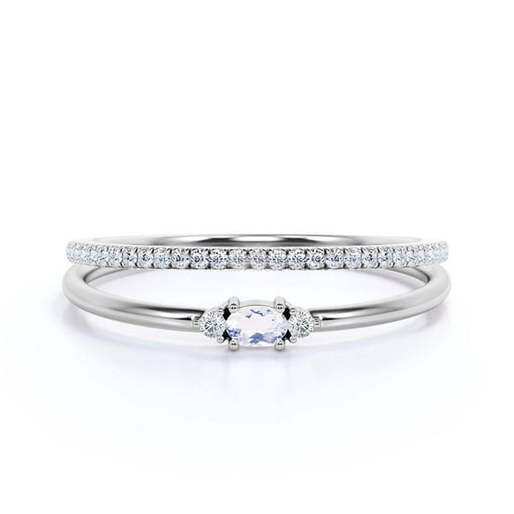 Minimalist 1.15 Carat Slim Oval Cut Diamond Moissanite Fairy Engagement Ring, Dainty Wedding Ring in 925 Sterling Silver With 18k White Gold Plating, Festival Gift For Her, Bridal Set, Matching Band