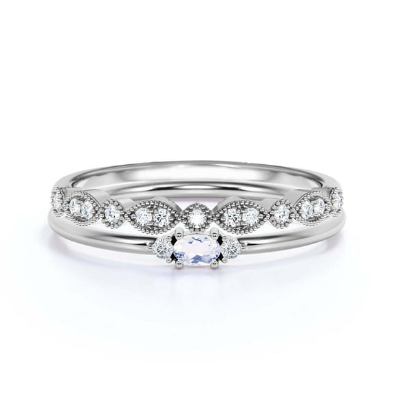 Minimalist 1.15 Carat Slim Oval Cut Diamond Moissanite Fairy Engagement Ring, Dainty Wedding Ring in 925 Sterling Silver With 18k White Gold Plating, Festival Gift For Her, Bridal Set, Matching Band