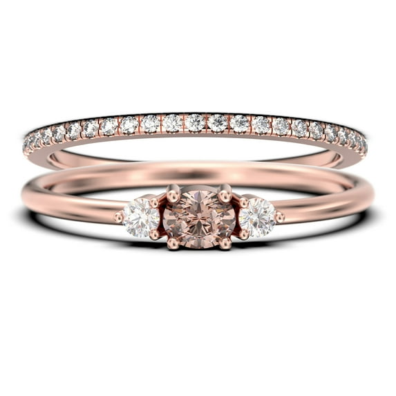 Minimalist 1.15 Carat Slim Oval Cut Morganite And Diamond Moissanite Fairy Engagement Ring, Dainty Wedding Ring in 10k Solid Rose Gold, Affordable Gift, Promise Ring, Bridal Set, Matching Band