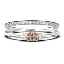 Minimalist 1.15 Carat Slim Oval Cut Morganite And Diamond Moissanite Fairy Engagement Ring, Dainty Wedding Ring in 10k Solid White Gold, Affordable Gift, Promise Ring, Bridal Set, Matching Band