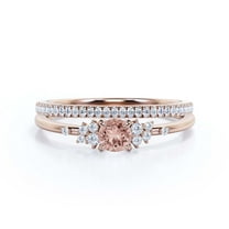 Minimalist 1.25 Carat Round Cut Morganite And Diamond Moissanite Engagement Ring, Wedding Ring in 925 Sterling Silver With Rose Gold Plating Promise Ring, Anniversary Ring, Bridal Set, Matching Band