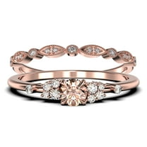 Minimalist 1.25 Carat Round Cut Morganite And Diamond Moissanite Engagement Ring, Wedding Ring in 925 Sterling Silver With Rose Gold Plating Promise Ring, Anniversary Ring, Bridal Set, Matching Band