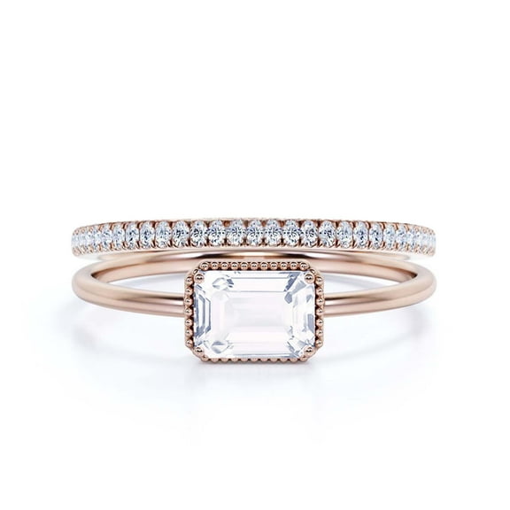 Minimalist 1.50 Carat Emerald Cut Diamond Moissanite Engagement Ring, Wedding Ring in 925 Sterling Silver With 18k Rose Gold Plating, Gift For Her, Promise Ring, Anniversary Ring, Bridal Rings Set