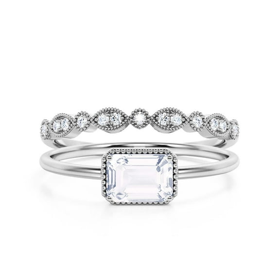 Minimalist 1.50 Carat Emerald Cut Diamond Moissanite Engagement Ring, Wedding Ring in 925 Sterling Silver With 18k White Gold Plating, Gift For Her, Promise Ring, Anniversary Ring, Bridal Rings Set