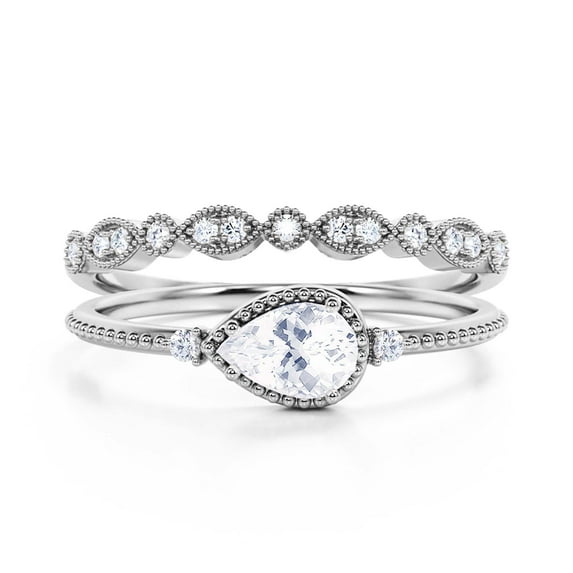 Minimalist 1.60 Carat Pear Cut Diamond Moissanite Classic Engagement Ring, Modern Wedding Ring in 10k Solid White Gold, Gift For Her, Promise Ring, Dainty Ring, Anniversary Ring, Bridal Rings Set