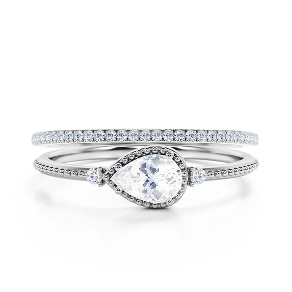 Minimalist 1.60 Carat Pear Cut Diamond Moissanite Classic Engagement Ring, Modern Wedding Ring in 10k Solid White Gold, Gift For Her, Promise Ring, Dainty Ring, Anniversary Ring, Bridal Rings Set