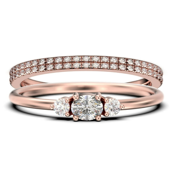 Minimalist 1.65 Carat Slim Oval Cut Diamond Moissanite Fairy Engagement Ring, Dainty Wedding Ring in 10k Solid Rose Gold, Affordable Gift, Promise Ring, Trio Set, Matching Band
