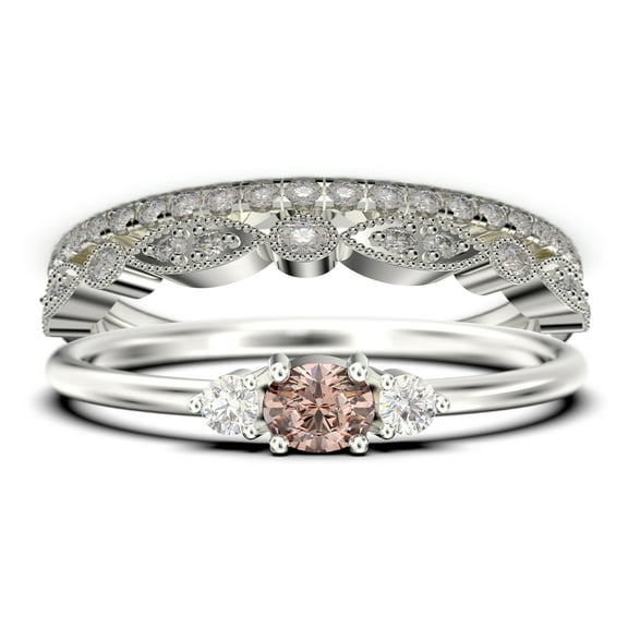 Minimalist 1.65 Carat Slim Oval Cut Morganite And Diamond Moissanite Fairy Engagement Ring, Dainty Wedding Ring in 10k Solid White Gold, Affordable Gift, Promise Ring, Trio Set, Matching Band