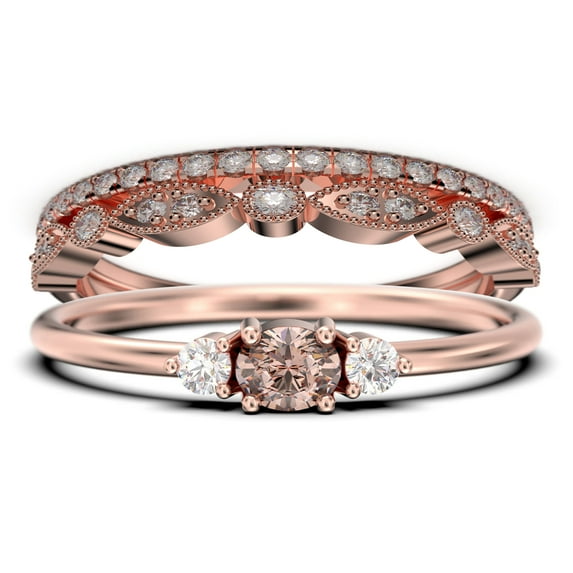 Minimalist 1.65 Carat Slim Oval Cut Morganite And Diamond Moissanite Fairy Engagement Ring, Dainty Wedding Ring in 925 Sterling Silver With 18k Rose Gold Plating, Festival Trio Set, Matching Band