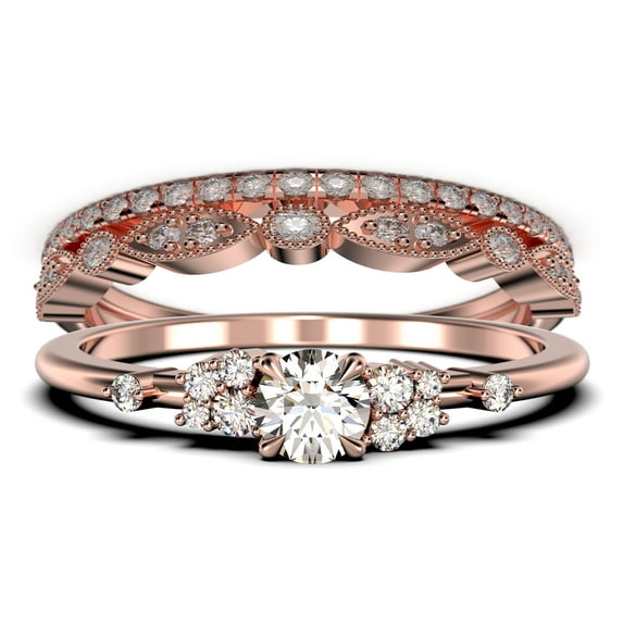 Minimalist 1.75 Carat Round Cut Diamond Moissanite Engagement Ring, Wedding Ring in 925 Sterling Silver With Rose Gold Plating Promise Ring, Anniversary Ring, Trio Set, Matching Band