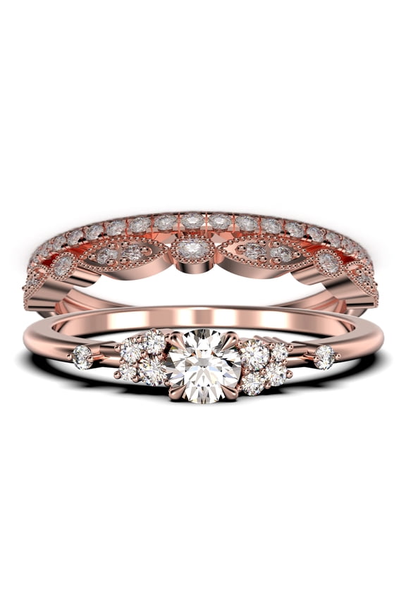 Minimalist 1.75 Carat Round Cut Diamond Moissanite Engagement Ring, Wedding Ring in 925 Sterling Silver With Rose Gold Plating Promise Ring, Anniversary Ring, Trio Set, Matching Band