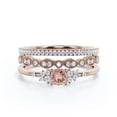 thumbnail image 1 of Minimalist 1.75 Carat Round Cut Morganite And Diamond Moissanite Engagement Ring, Wedding Ring in 925 Sterling Silver With Rose Gold Plating Promise Ring, Anniversary Ring, Trio Set, Matching Band, 1 of 3