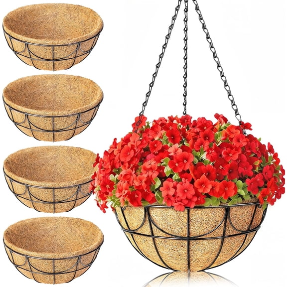 Minimalist 12 Inch Metal Hanging Basket Planters With Coco Liners For Gardens