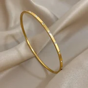 Minimalist Round Thin Bangle Bracelet for Women 14K Gold Filled Waterproof Stackable Basic Wrist Jewelry