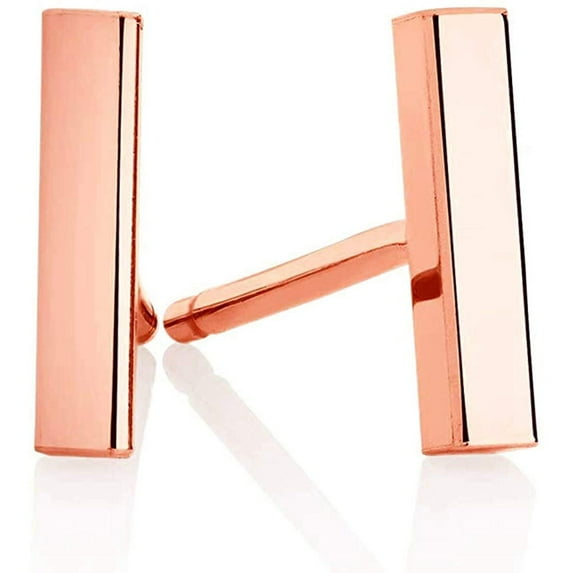 Minimalist 14k Gold Polished Stud Bar Line Stick Earrings, 8.5mm X 2mm rose-gold