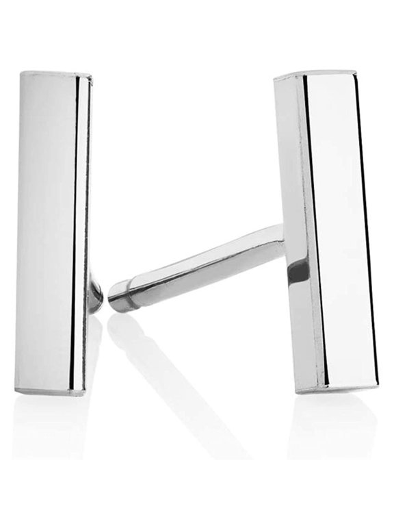 Minimalist 14k White Gold Polished Stud Bar Line Stick Earrings, 8.5mm X 2mm