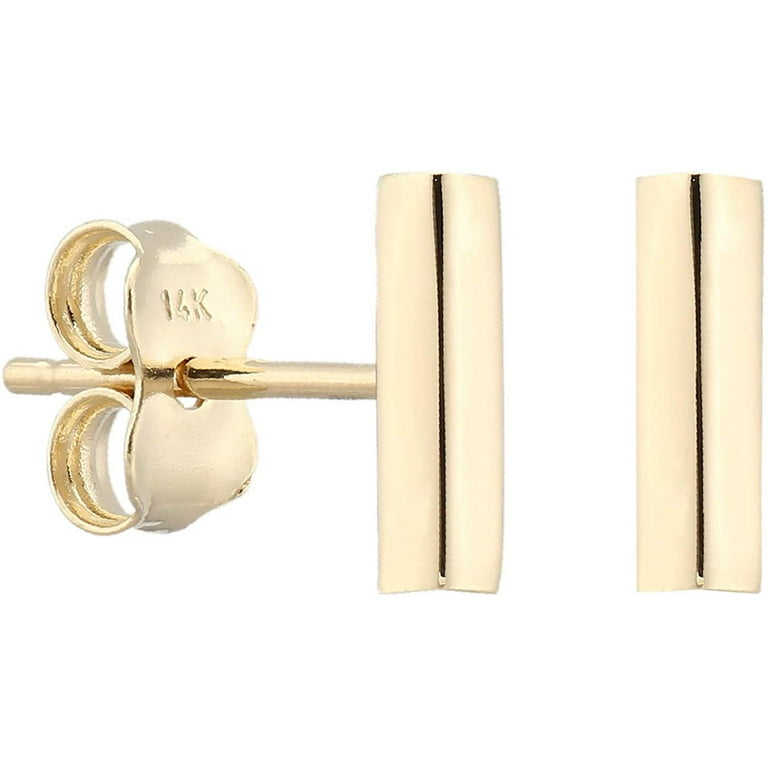 Minimalist 14k Yellow Gold Tiny Stud Bar Earrings Line Earrings