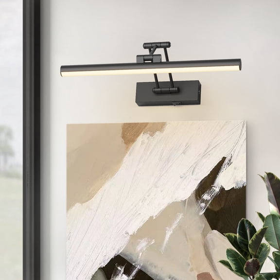 Minimalist 15.5 in. LED Picture Light Black Finish with Rechargeable Battery Remote Control 3CCT Selectable Adjustable Rotating Arm