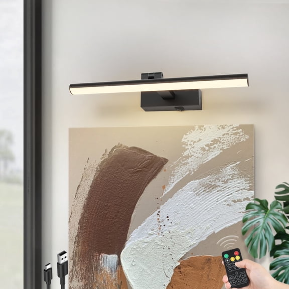 Minimalist 15.7 in. LED Picture Light Black Finish with Rechargeable Battery 3CCT Selectable Adjustable Arm