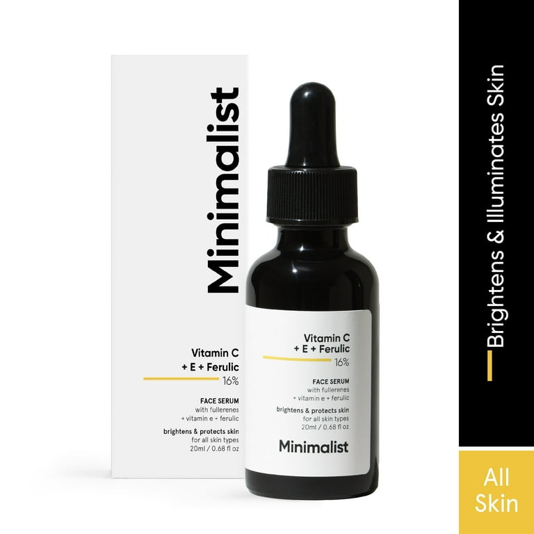 Minimalist Vitamin C Serum With Vitamin E, Ferulic Acid, Fullerenes,  Targets Sun Damage, 20ml - Walmart.com