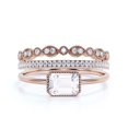 thumbnail image 1 of Minimalist 2.00 Carat Emerald Cut Diamond Moissanite Engagement Ring, Wedding Ring in 925 Sterling Silver With 18k Rose Gold Plating, Gift For Her, Promise Ring, Anniversary Ring, Trio Rings Set, 1 of 3