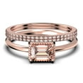thumbnail image 1 of Minimalist 2.00 Carat Emerald Cut Morganite And Diamond Moissanite Engagement Ring, Wedding Ring in 925 Sterling Silver With 18k Rose Gold Plating, Promise Ring, Anniversary Ring, Trio Rings Set, 1 of 4
