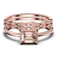 thumbnail image 1 of Minimalist 2.00 Carat Emerald Cut Morganite And Diamond Moissanite Engagement Ring, Wedding Ring in 925 Sterling Silver With 18k Rose Gold Plating, Promise Ring, Anniversary Ring, Trio Rings Set, 1 of 4