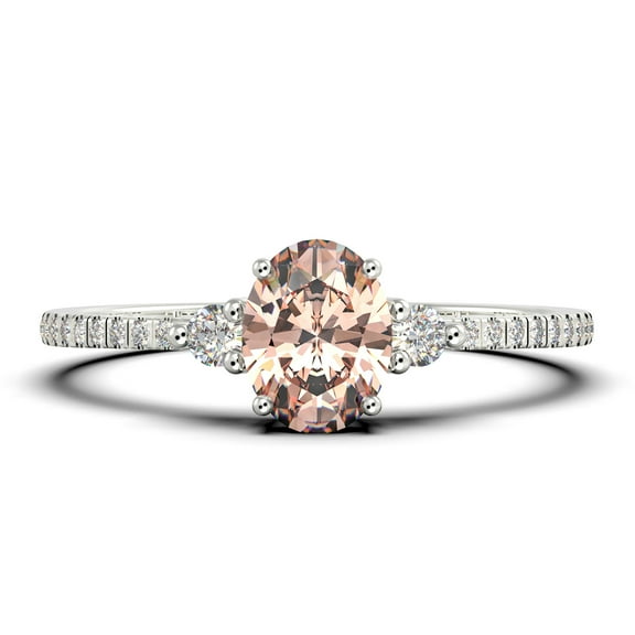 Minimalist 2.00 Carat Oval Cut Simplistic Morganite And Diamond Moissanite Engagement Ring, Classic Wedding Ring in 10k Solid White Gold, Gift For Her, Promise Ring, Anniversary Ring