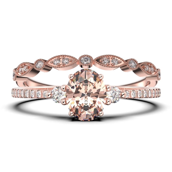 Minimalist 2.00 Carat Oval Cut Simplistic Morganite And Diamond Moissanite Engagement Ring, Classic Wedding Ring in 925 Sterling Silver With 18k Rose Gold Plating, Promise Ring, Anniversary Ring