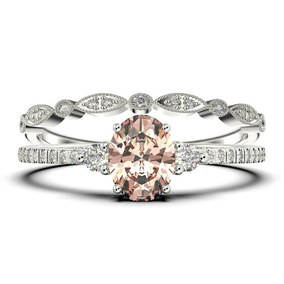Minimalist 2.00 Carat Oval Cut Simplistic Morganite And Diamond Moissanite Engagement Ring, Classic Wedding Ring in 925 Sterling Silver With 18k White Gold Plating, Promise Ring, Anniversary Ring