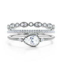 Minimalist 2.10 Carat Pear Cut Diamond Moissanite Classic Engagement Ring, Modern Wedding Ring in 10k Solid White Gold, Gift For Her, Promise Ring, Dainty Ring, Anniversary Ring, Trio Rings Set