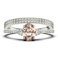 thumbnail image 1 of Minimalist 2.25 Carat Oval Cut Simplistic Morganite And Diamond Moissanite Engagement Ring, Classic Wedding Ring in 10k Solid White Gold, Gift For Her, Promise Ring, Trio set, 1 of 4