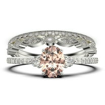 Minimalist 2.25 Carat Oval Cut Simplistic Morganite And Diamond Moissanite Engagement Ring, Classic Wedding Ring in 925 Sterling Silver With 18k White Gold Plating, Promise Ring, Trio Set