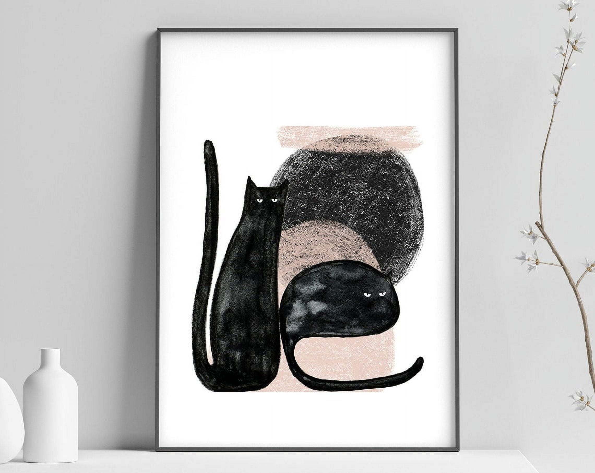 Minimalist 2 Black Cats Poster, Cat Art Animal Wall Decor, Animal Art ...