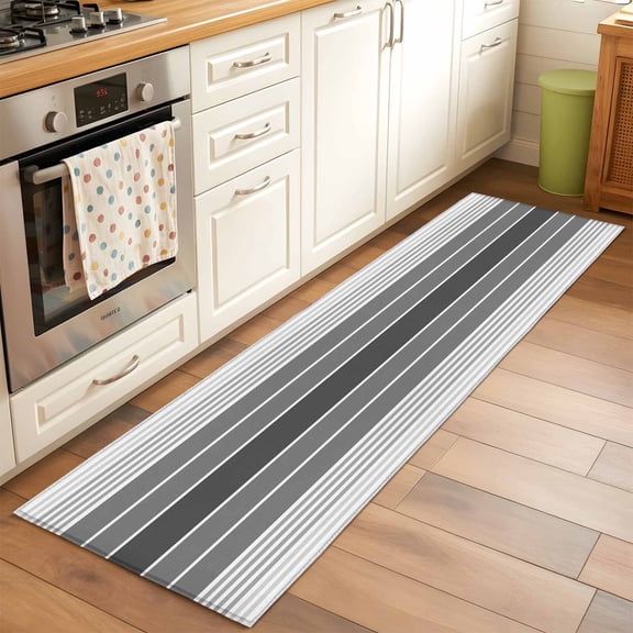 Minimalist 2x6 Runner Rug for Hallway Walkway Kitchen Galley, Dark Gray Gradient Gray Stripe Farm Low Pile Washable Non Slip Long Area Rug