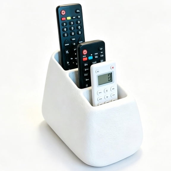 Minimalist 3 Compartment Remote Control Holder for Table, Desk & Bedside - Durable TV Remote Organizer for Media Players, Pens & Cosmetics (White)