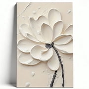 Minimalist 3D Textured Floral Blossom Thick Palette Knife Canvas Art, Sculptural White Flower Painting Print, Matte Finish Gallery Wrapped Modern Wall Decor 8*12
