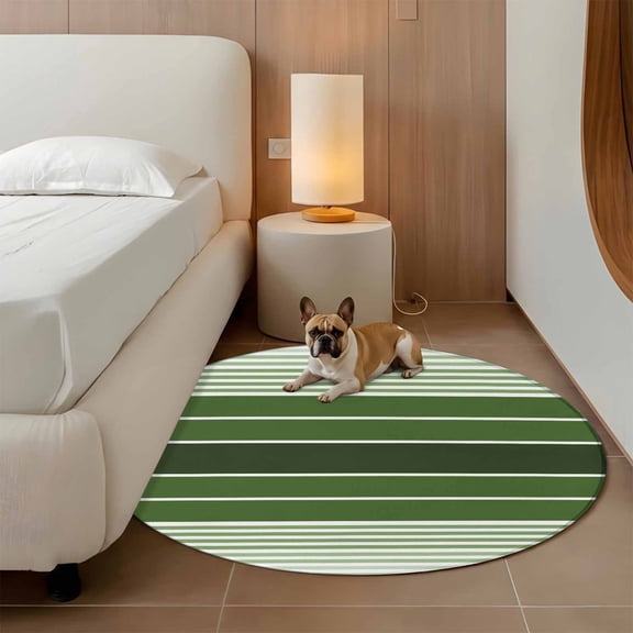 Minimalist 3ft Round Rug for Bathroom Accent Bedside Corner, Country Forest Green Gradient Stripes Washable Non Slip Circle Area Rug for Small Spaces