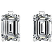Minimalist 4 Carat Emerald Cut Moissanite Solitaire Stud Earrings In 18K White Gold Plating Over Silver