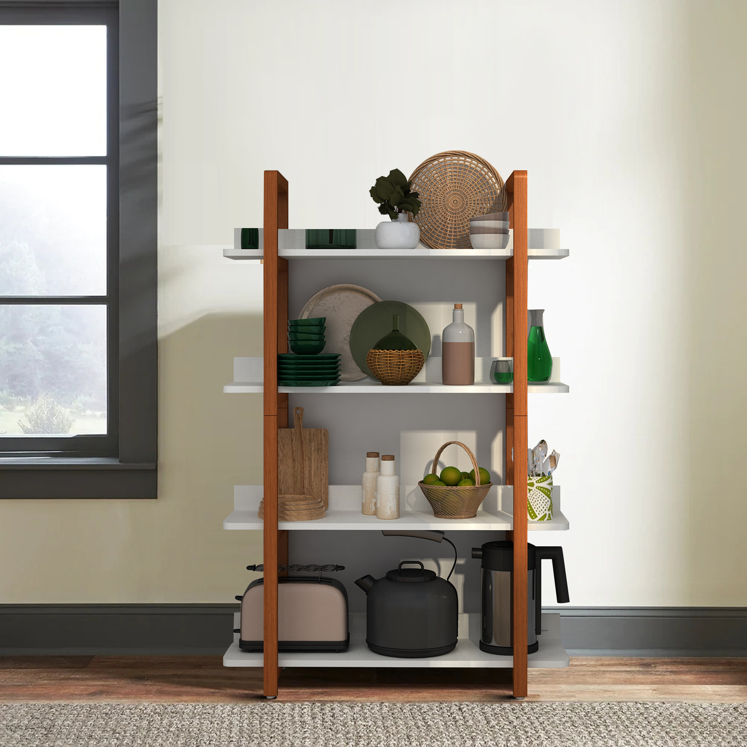 Minimalist 4tier Open Bookshelf with MDF Shelf Board and Brown Wooden