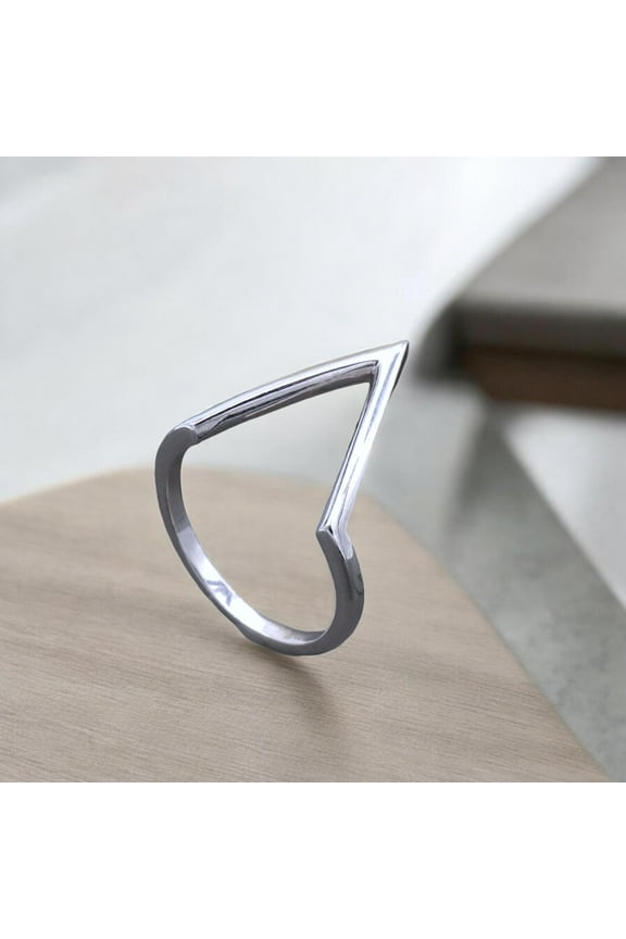 Minimalist 925 Sterling Silver Chevron Wishbone Ring – V Shape Stackable Midi Ring for Women, Elegant Everyday Jewelry Ring Size- 12.25