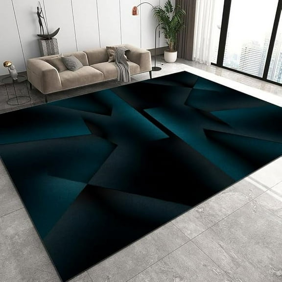 Minimalist Abstract Area Rug Small Blue Black Gradient Texture Soft Low Pile Non Shedding Indoor Entryway Door Mat Non Slip Washable Carpet For Front Door Entrance Kitchen 5 x 7ft