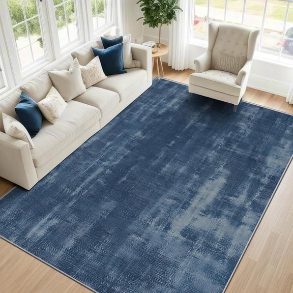 Minimalist Abstract Area Rugs, Navy Blue Brushstroke Carpet, Washable Non Slip Low Pile Soft Rug for Living Room Bedroom Decor Mat 2x3ft