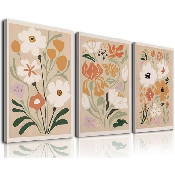 Minimalist Abstract Flower Floral Wall Art Farmhouse Decor, Boho Style Wall Decor Paintings, Modern Botanical Flower Art Print for Bathroom, Bedroom, Gallery, Living Room(12x16Inch x3)