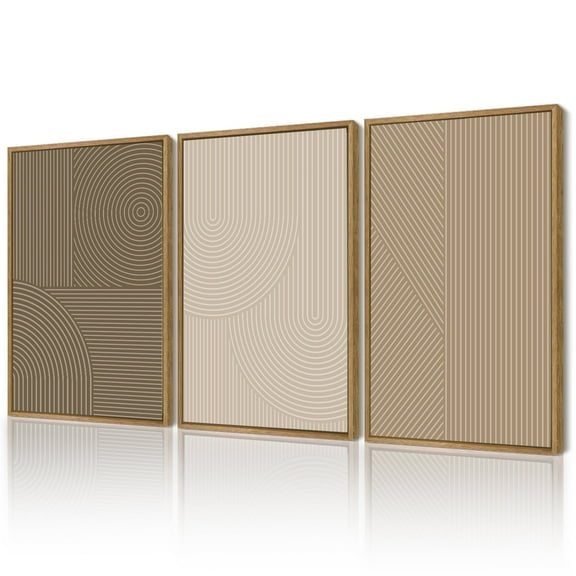 Minimalist Abstract Framed Wall Art 11x14in Natural Framed Modern Boho Neutral Line Wall Decor Geometric Artwork Kitchen Dining Room